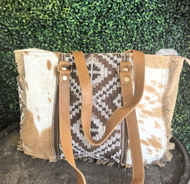 Brown Cowhide Small Tote Purse Myra