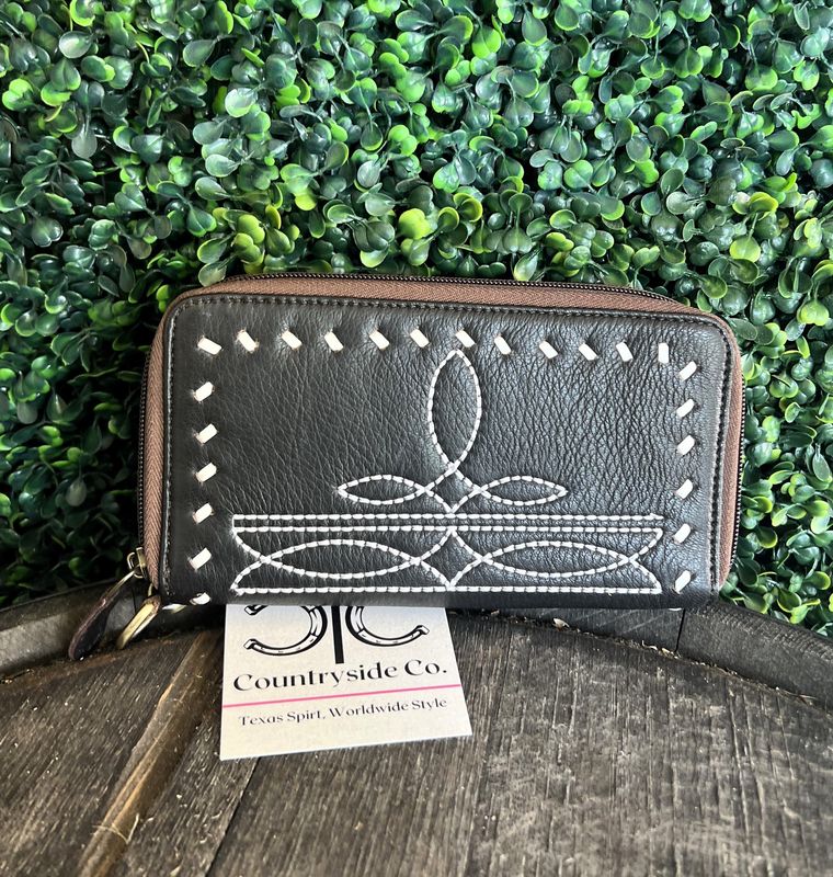 Boot Stitch Leather Wallet Wristlet