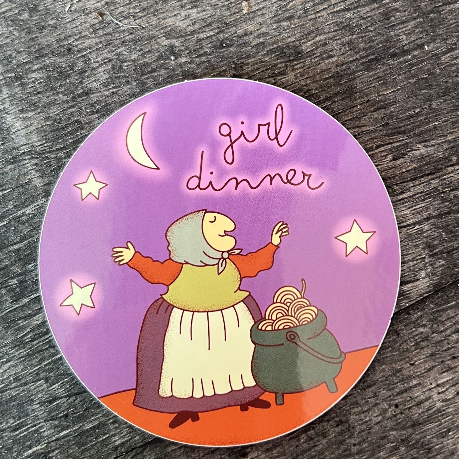 Girl Dinner Grandma Witch Spaghetti Circle Vinyl Sticker