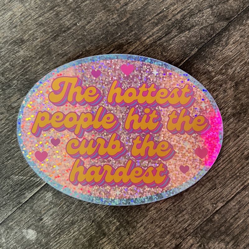 Hottest Hit the Curb Retro Oval Holographic Glitter Sticker