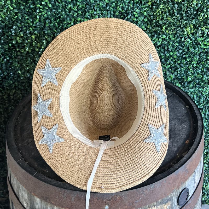 Bling Stars Under Brim Cowboy Straw Hat