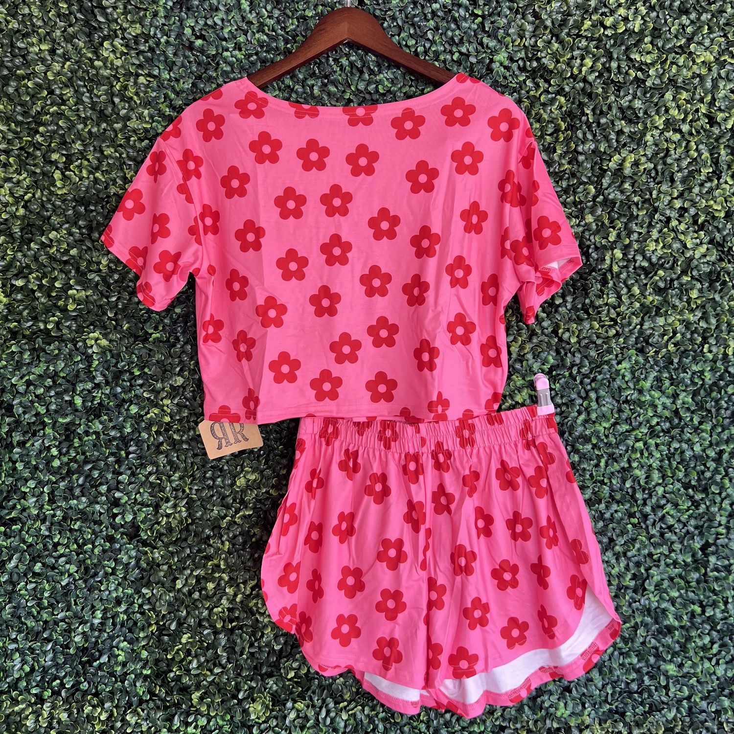 Floral Tee and Shorts Lounge Set, Size: Small