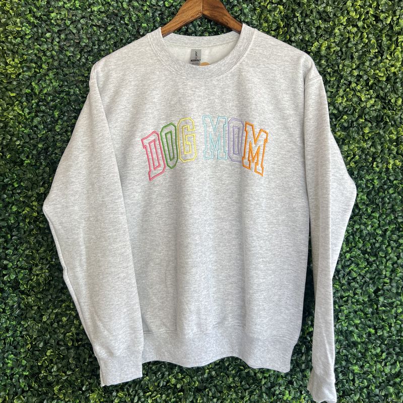 Dog Mom Multi Color Varsity Embroidered Sweatshirt