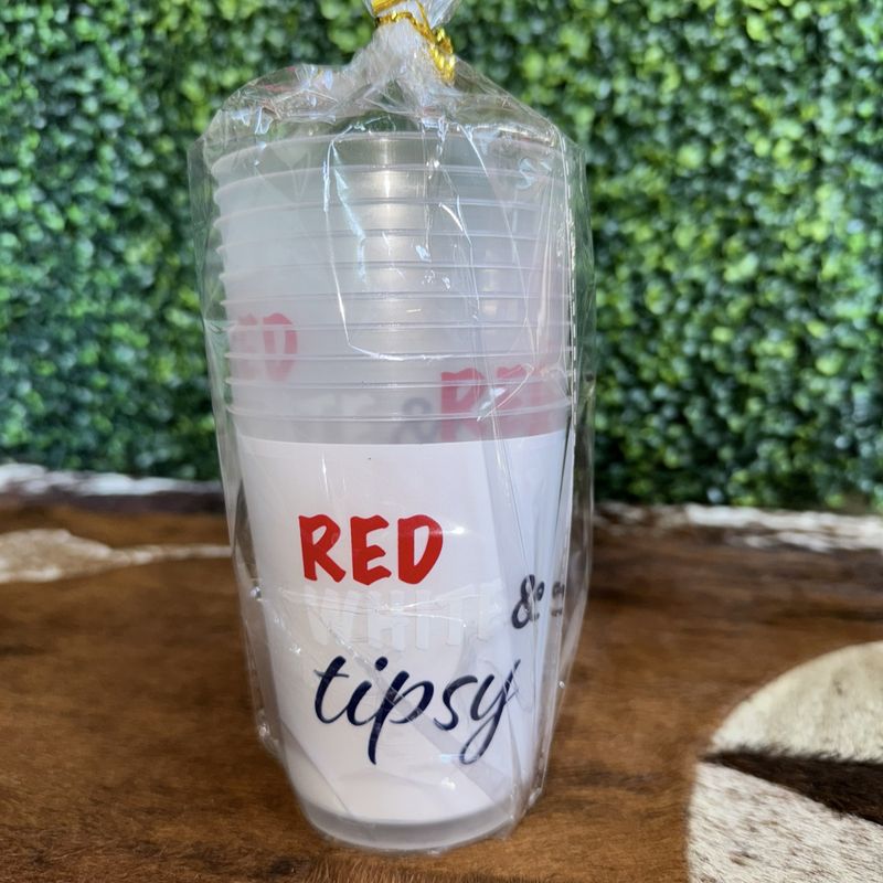 Red White &amp; Tipsy Party Cups Frosted/Red/White/Blue 16oz.