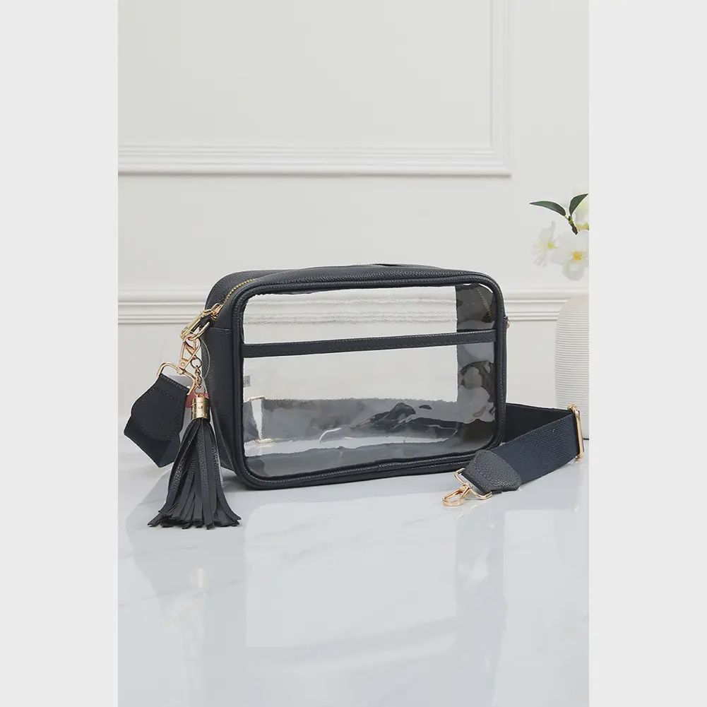 Stadium Clear PU Crossbody Shoulder Camera Bag, Color: Black