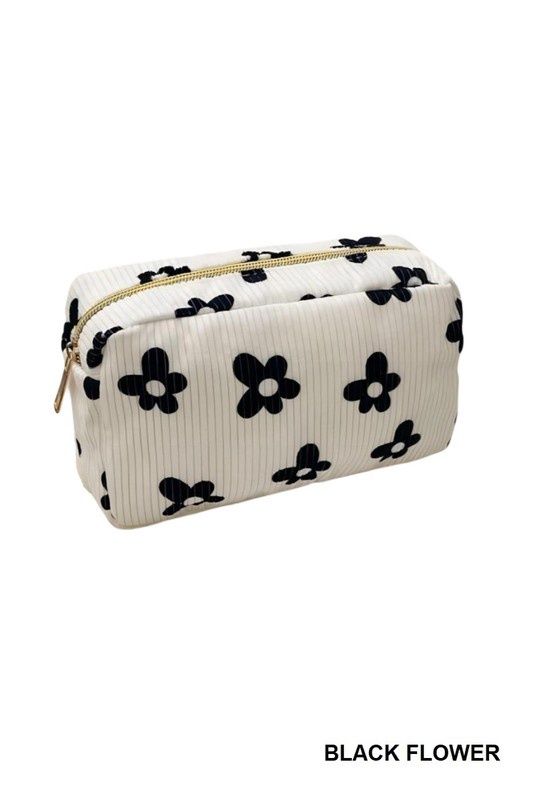 Pattern Design Travel Cosmetic Makeup Bag, Color: Black Flower