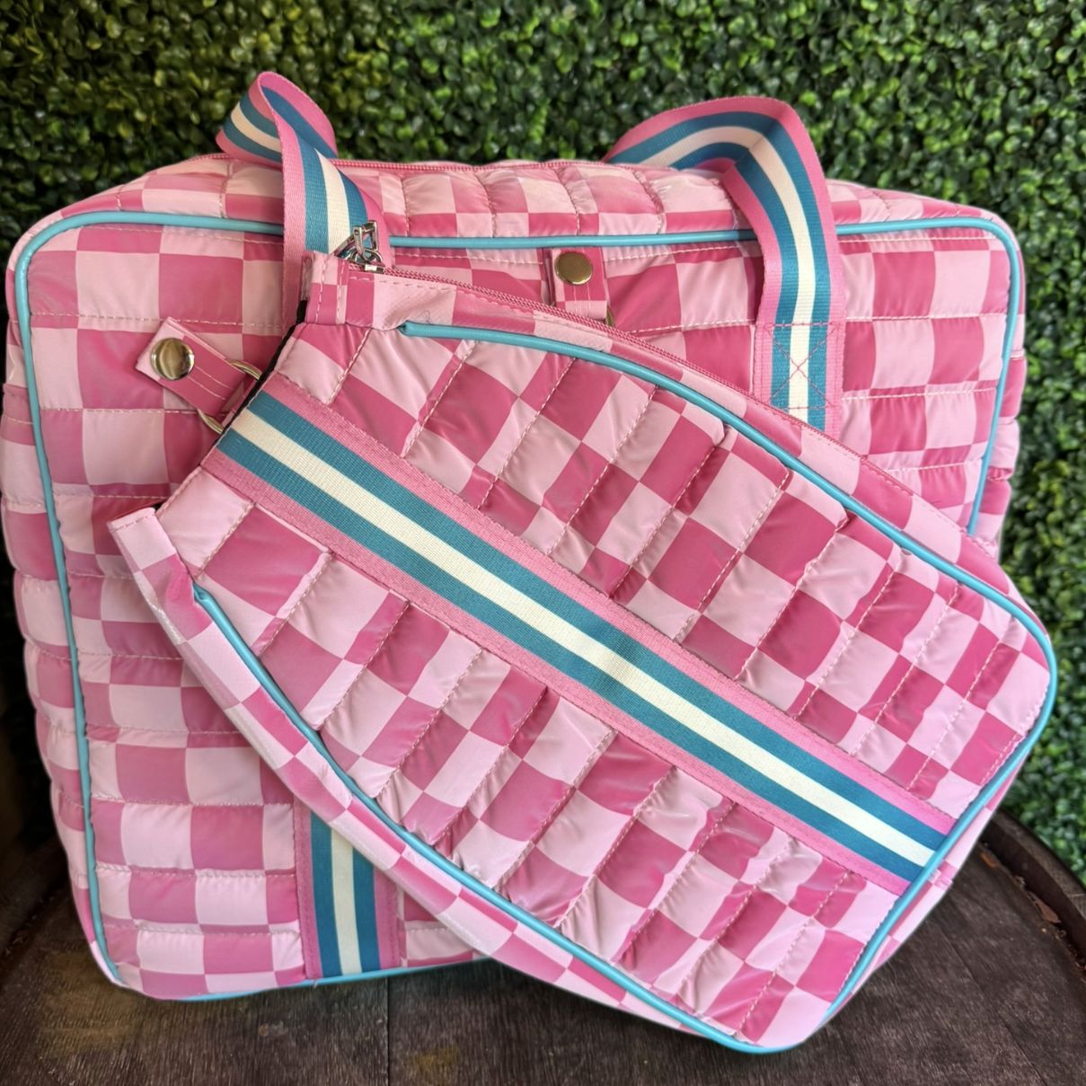 Pickleball Bags, Color: Hot Pink (Checkered)