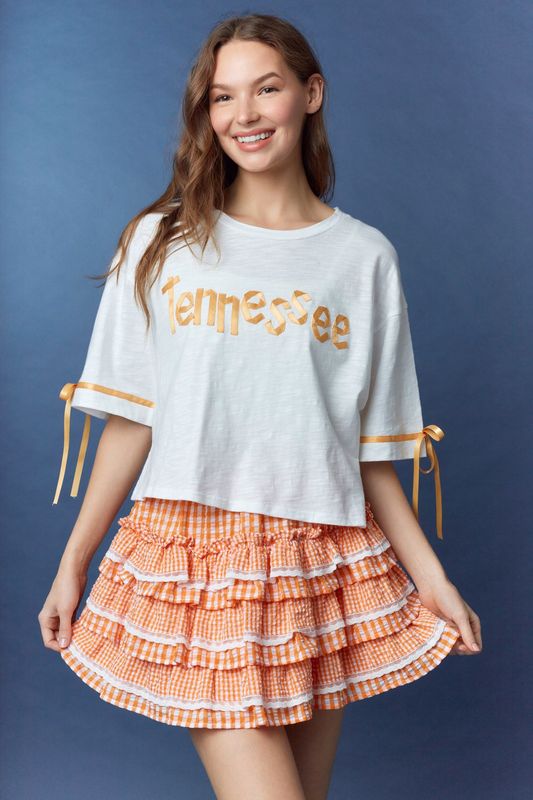 Satin Tape &#39;Tennessee&#39; Letter Crop Top