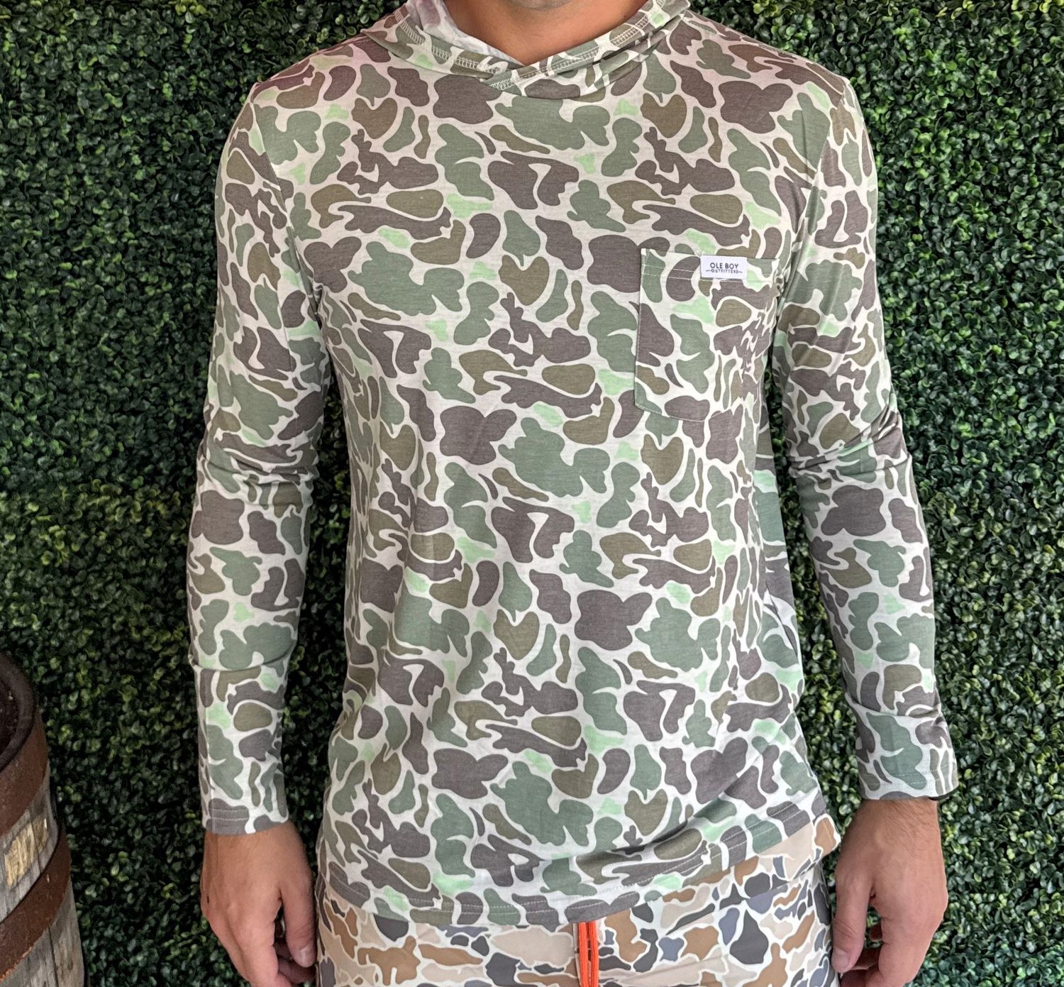 Ole Boy Performance Hooded Tee, Color: Green Camo, Size: Small