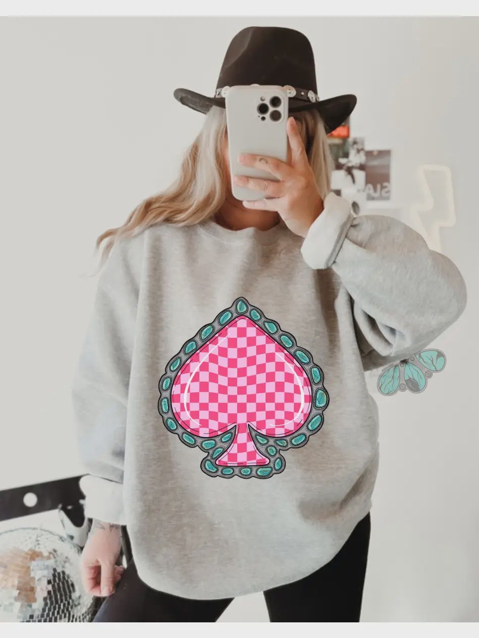 Checkered Spade - Pink Western Graphic, Size: Small
