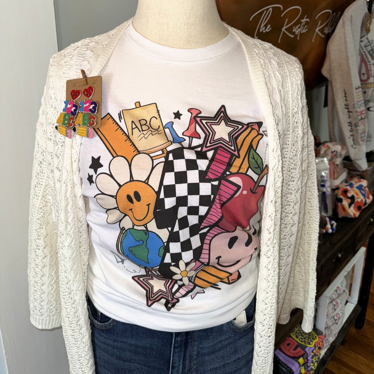 Retro Teacher Vibes Graphic Tshirt, Size: Small