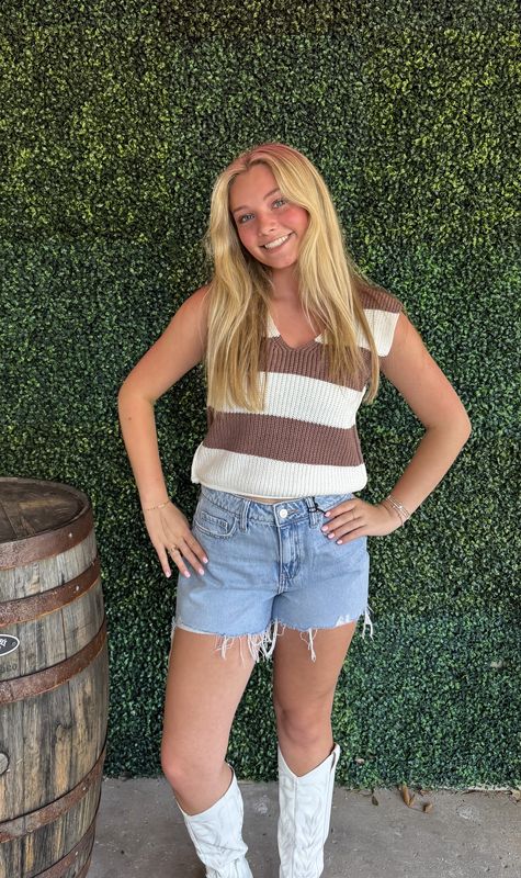 Striped V Neck Cropped Sweater Vest Top