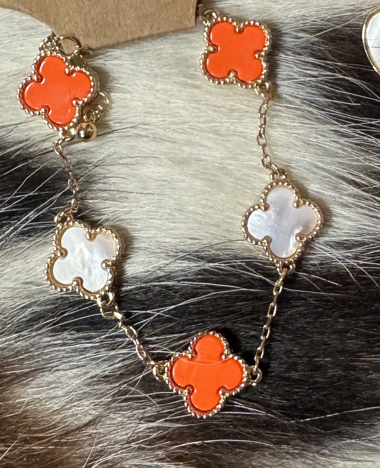 Flower Charms Basic Bracelet, Color: Orange and White
