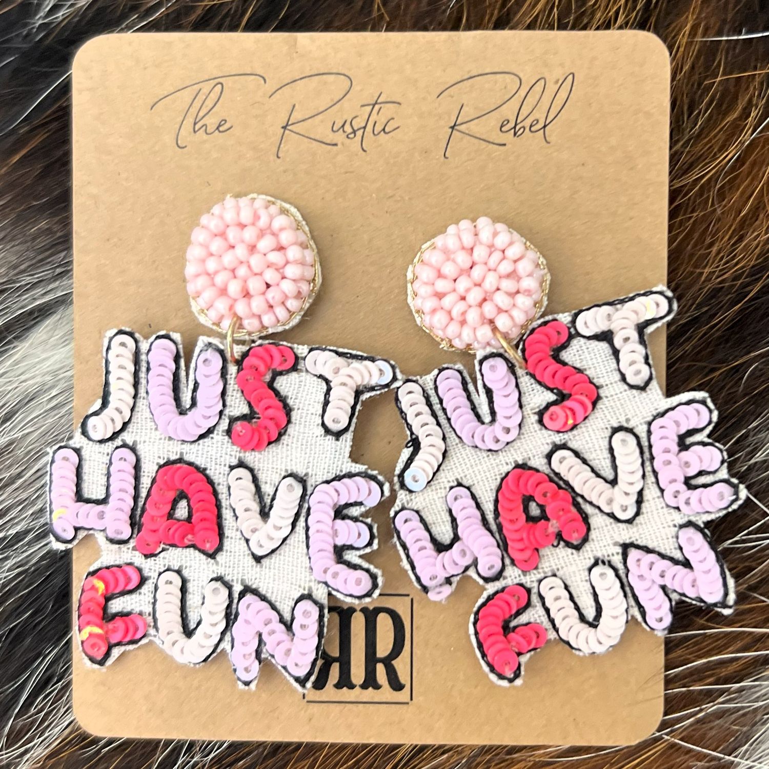 &quot;Just Have Fun&quot; Beaded Post Earrings