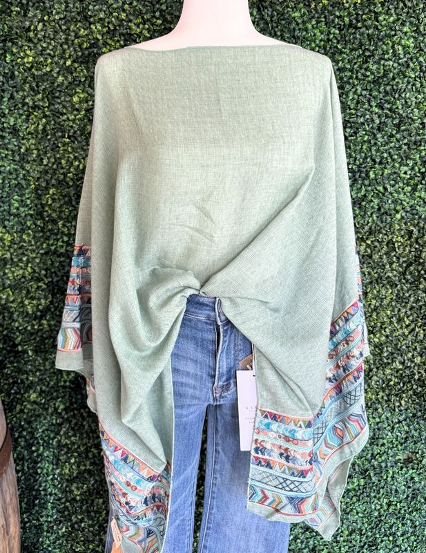 Fallon Embroidered Sleeve Poncho