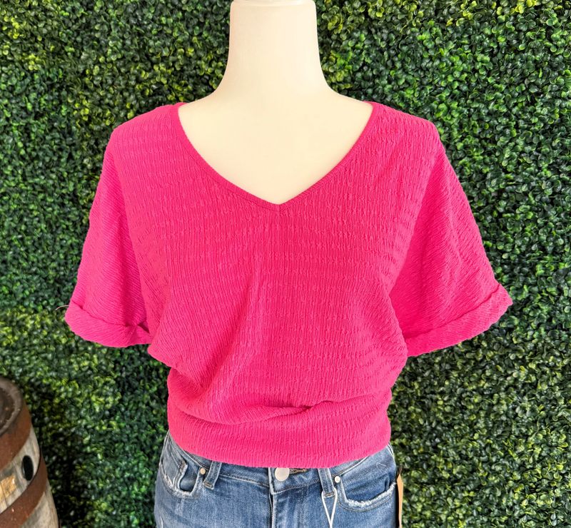 Crinkle Short Sleeve V-Neck T-Shirt Plus Size