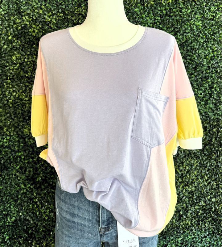 Ldc Color Block Patchwork Half Sleeve Oversized T Shirt
