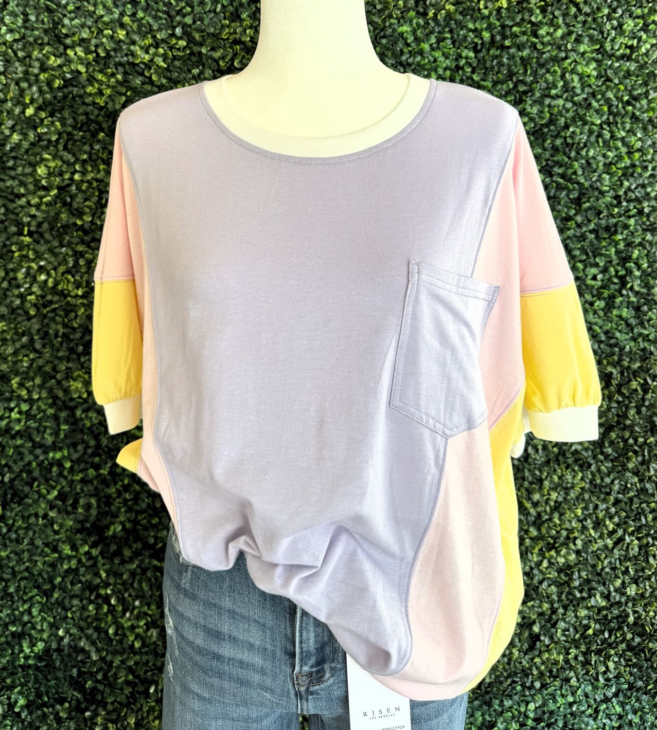 Ldc Color Block Patchwork Half Sleeve Oversized T Shirt, Size: Small