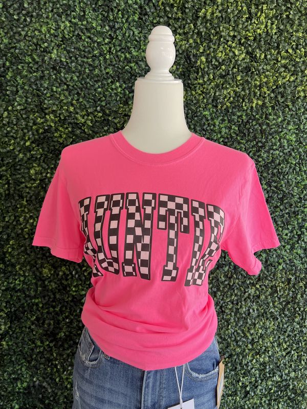 Checkered Auntie Summer Graphic T-Shirt