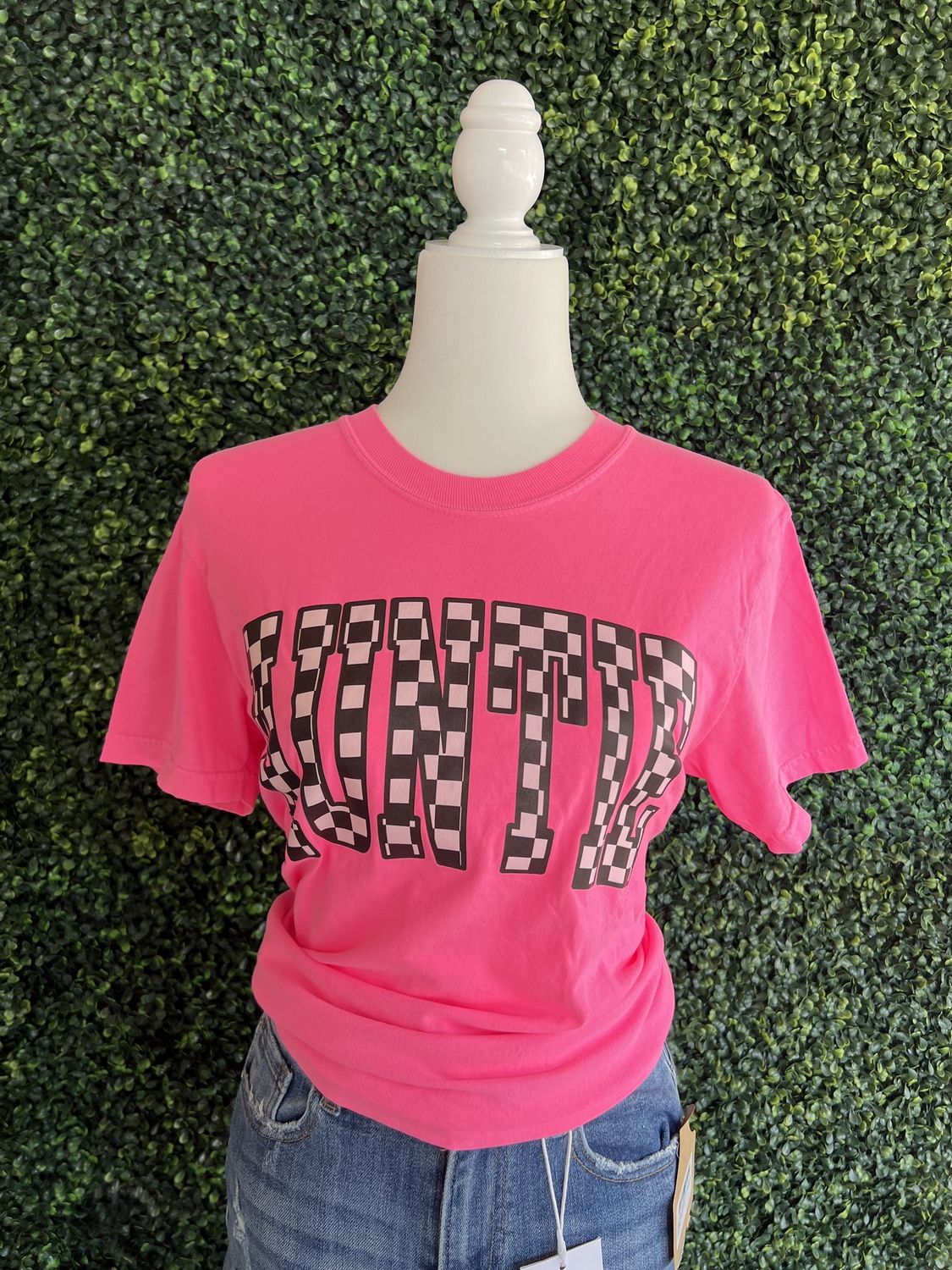 Checkered Auntie Summer Graphic T-Shirt, Size: Small