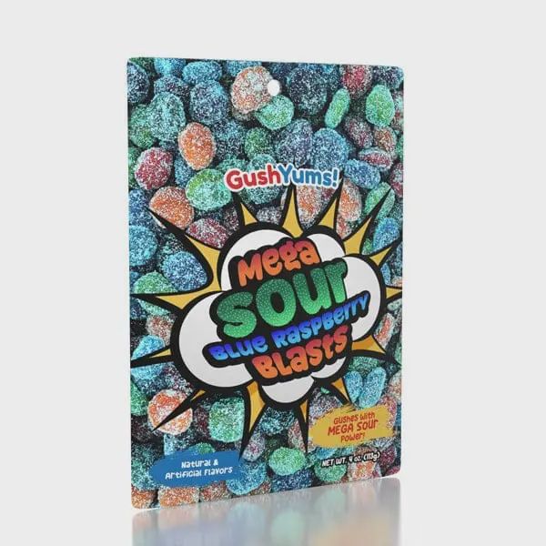 Gushyums Mega Sour Blue Raspberry Blasts Gushing Gummy Candy (4oz)