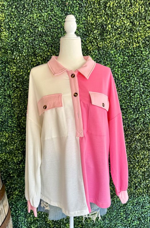 Colorblock Chest Pocket Sweatshirt Plus Size
