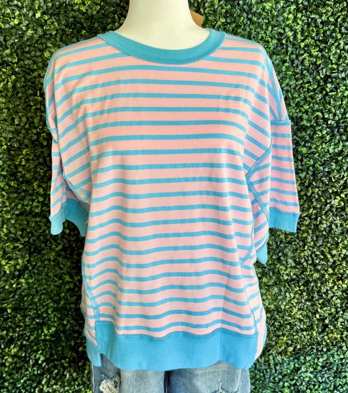 Stripe Contrast Trim Oversized T-Shirt