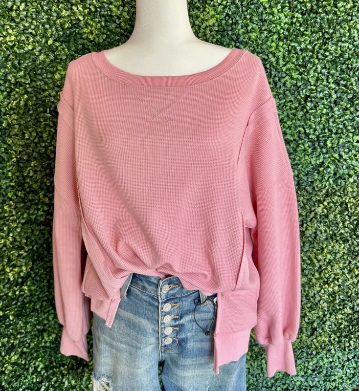 Waffle Long Sleeve Oversized Top