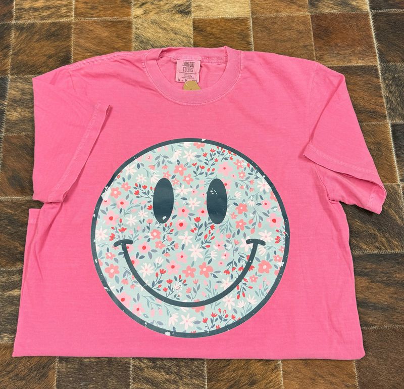 Blue Floral Smile Graphic Tshirt