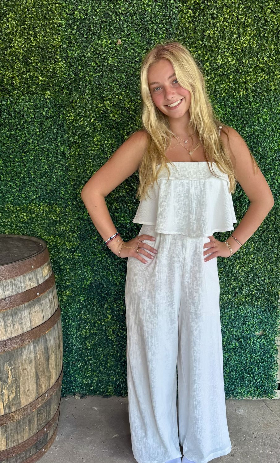Ruffled Bodice Wide Leg Jumpsuit, Size: Small