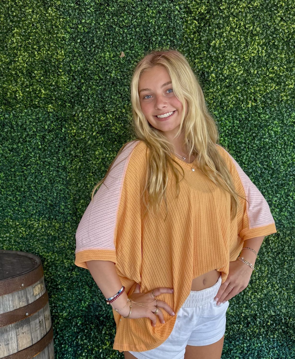 Wild At Heart Contrast Top - Blush Apricot, Size: Small