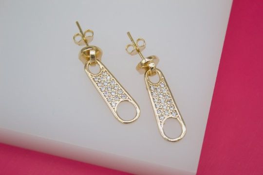 18K Gold Filled Zipper Pull Tab Stud Earrings