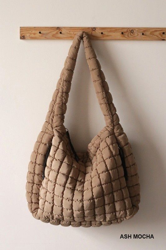 Premium Oversized Quilted Carryall Crossbody Bag, Color: Ash Mocha