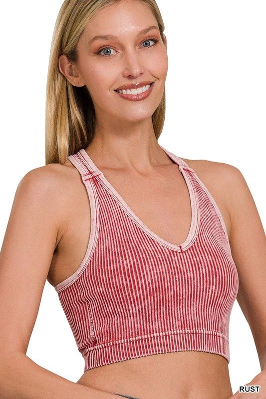 Stone Washed Seamless Racerback Tank Top W Bra Pad