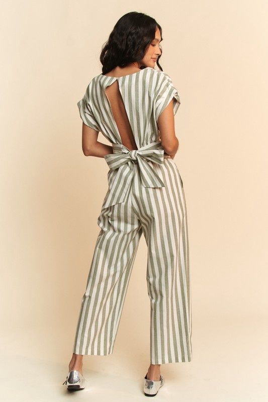 Striped Cropped Wrap Top High Waisted Pants Set, Size: Small
