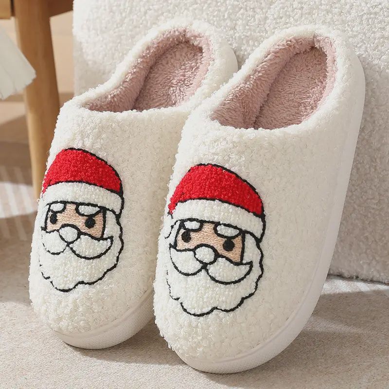 Santa Claus Christmas Gifts Holiday Fleece Cozy Slipper, Size: 36-37