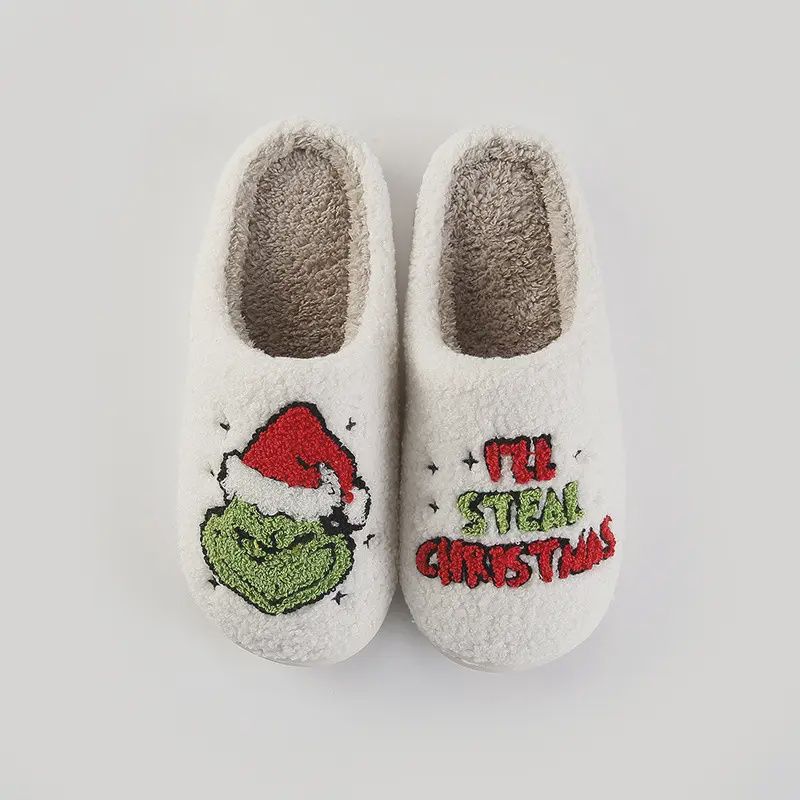 Christmas Gifts Grinch Warm Fleece Slippers, Size: 37-38