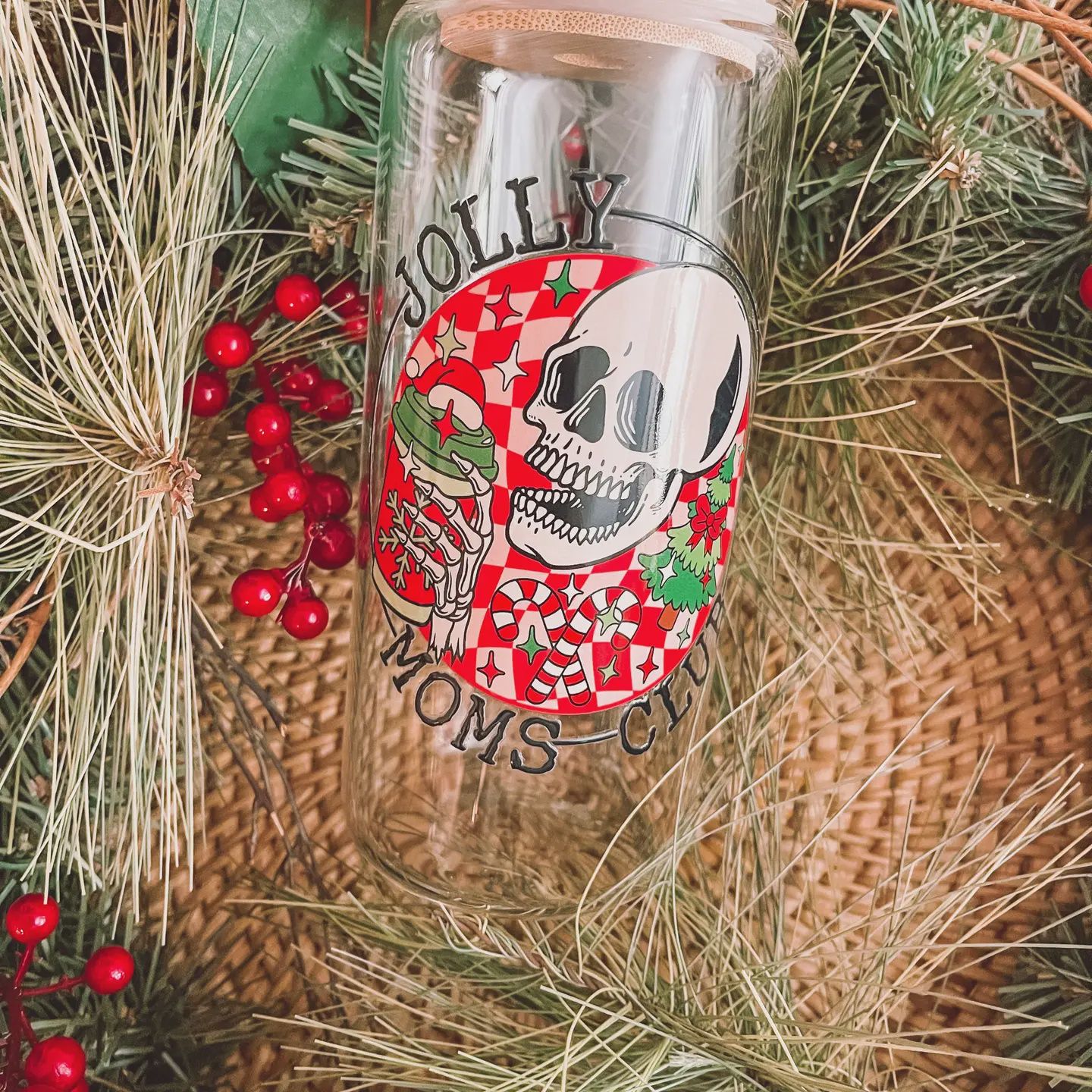 Jolly Mom Club Christmas 16oz &amp; 20oz - Iced Coffee Glass Cup