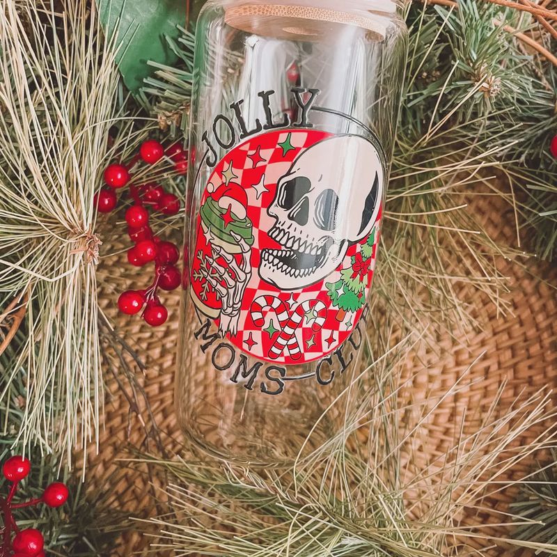 Jolly Mom Club Christmas 16oz &amp; 20oz - Iced Coffee Glass Cup