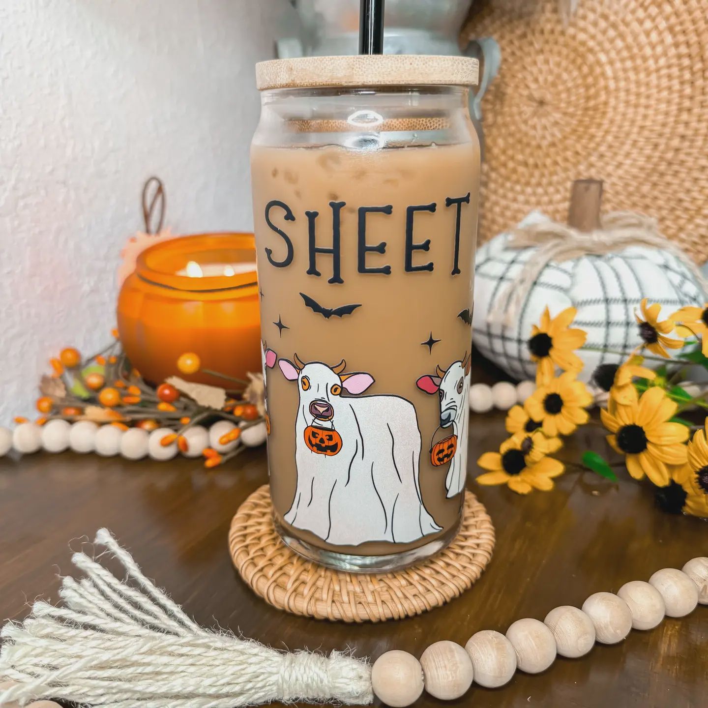 Bull Sheet Spooky Cows 16oz &amp; 20oz Halloween Glass Cup