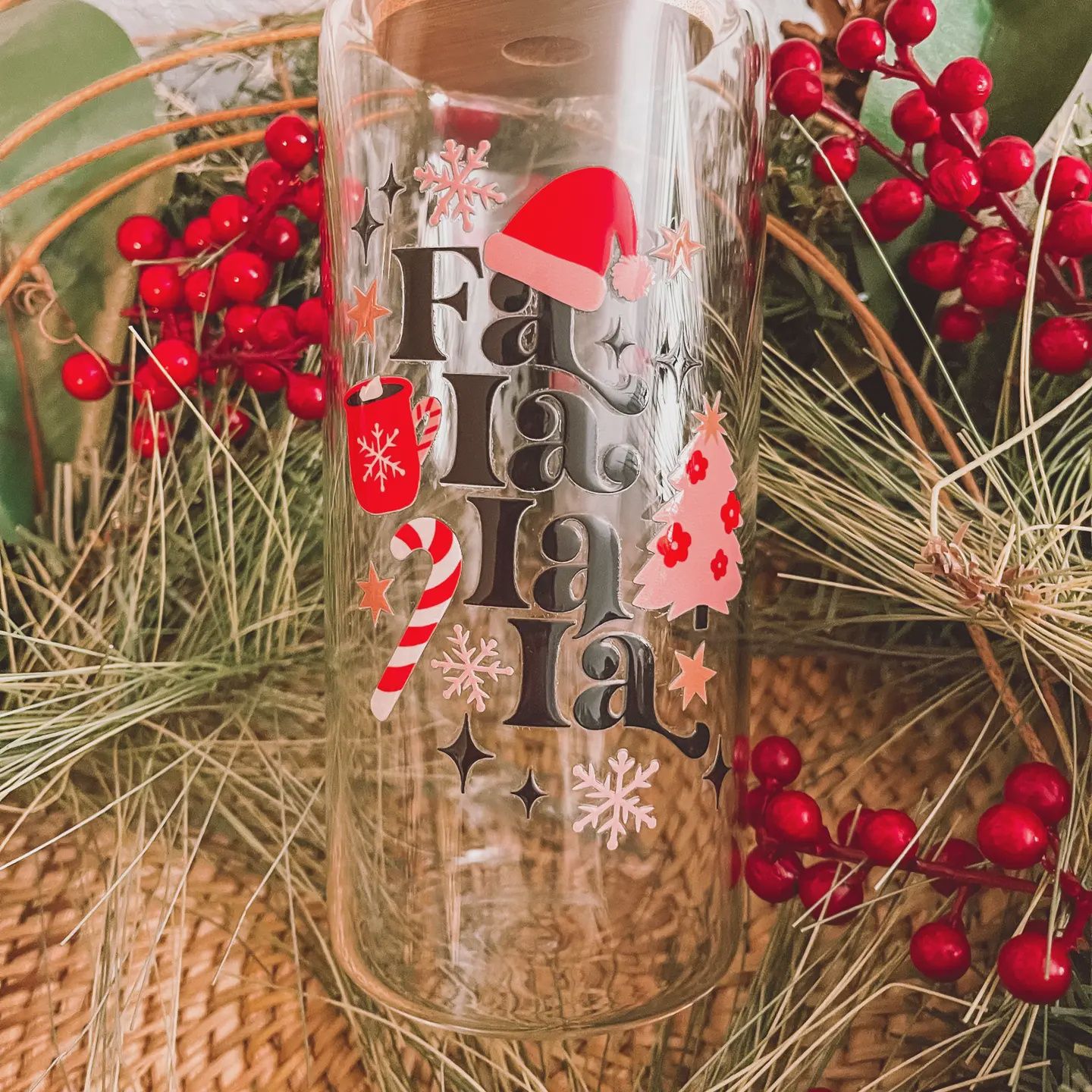 Fa La La La Christmas 16oz &amp; 20oz - Iced Coffee Glass Cup