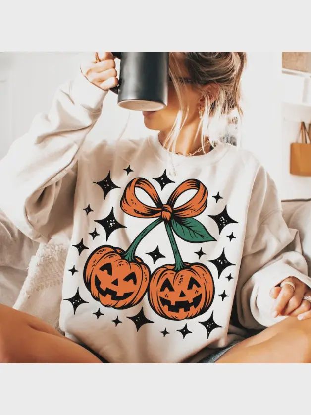 Pumpkin Bow Shirt/Sweatshirt Halloween/Fall, Size: Small