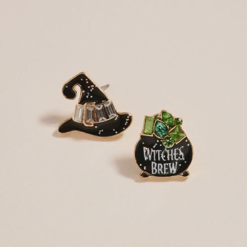 Witch Hat and Brew Enamel Post Earrings Halloween