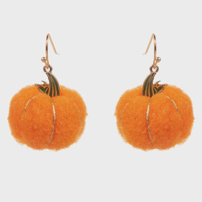 Thanksgiving Pumpkin Pompom Brass Hook Earrings