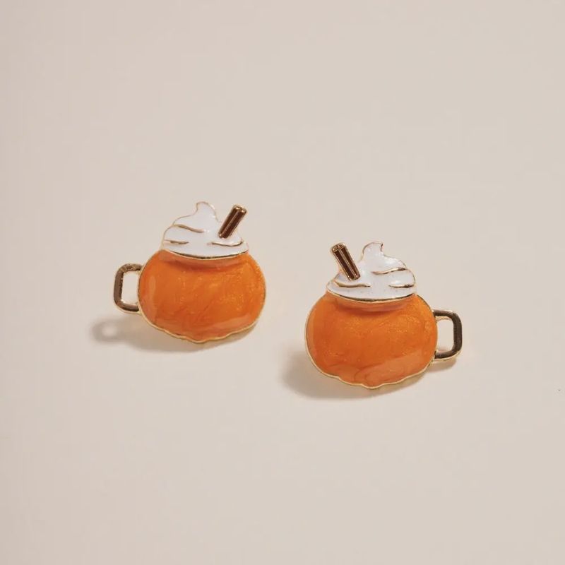Pumpkin Mug Cup Post Earrings Thanksgiving Fall