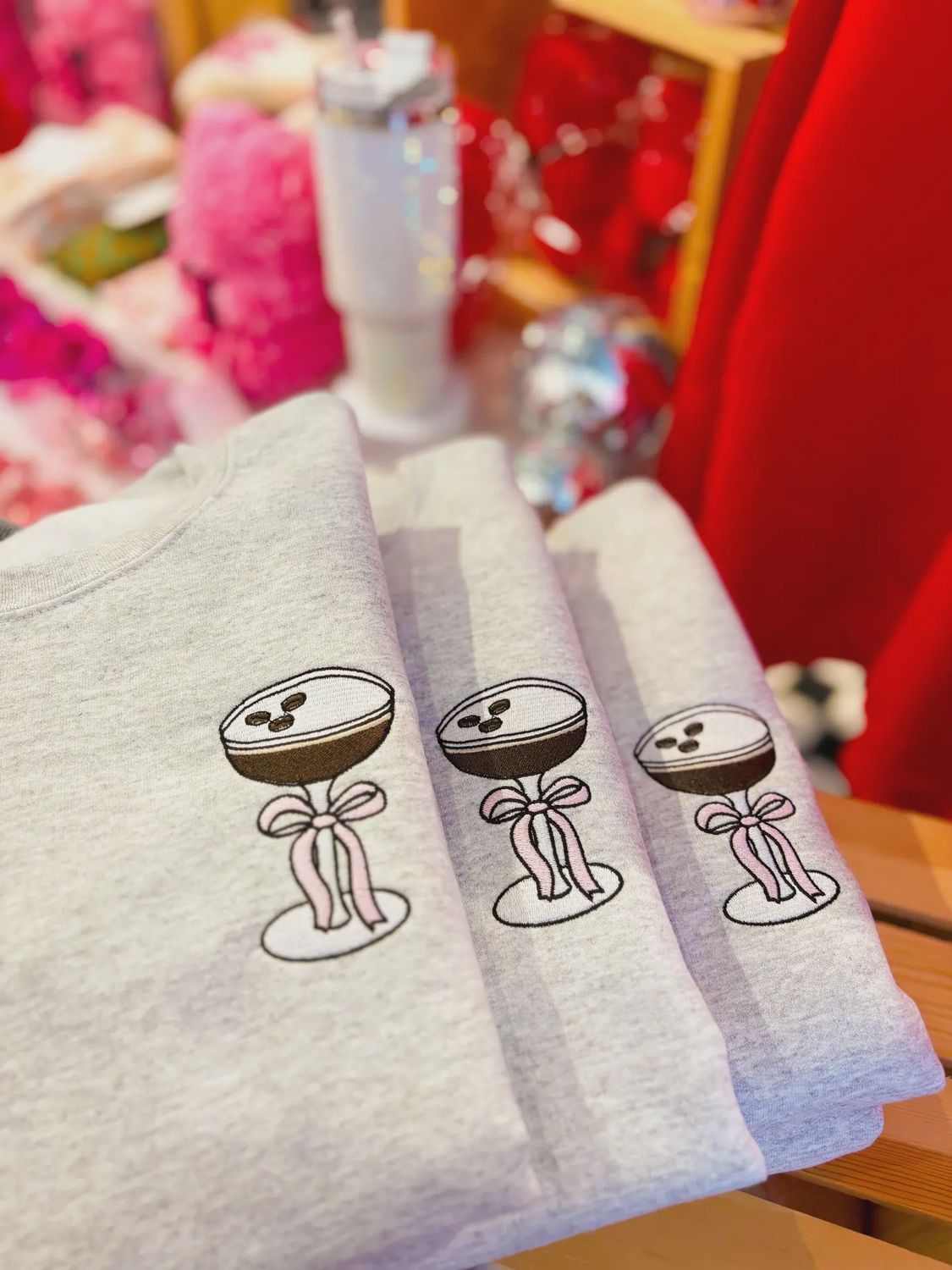Espresso Martini Embroidered Crewneck, Size: Small