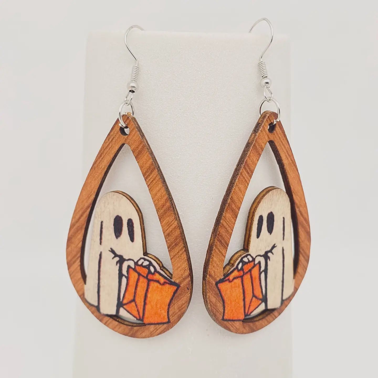 Halloween Ghost Wooden Dangle Earrings
