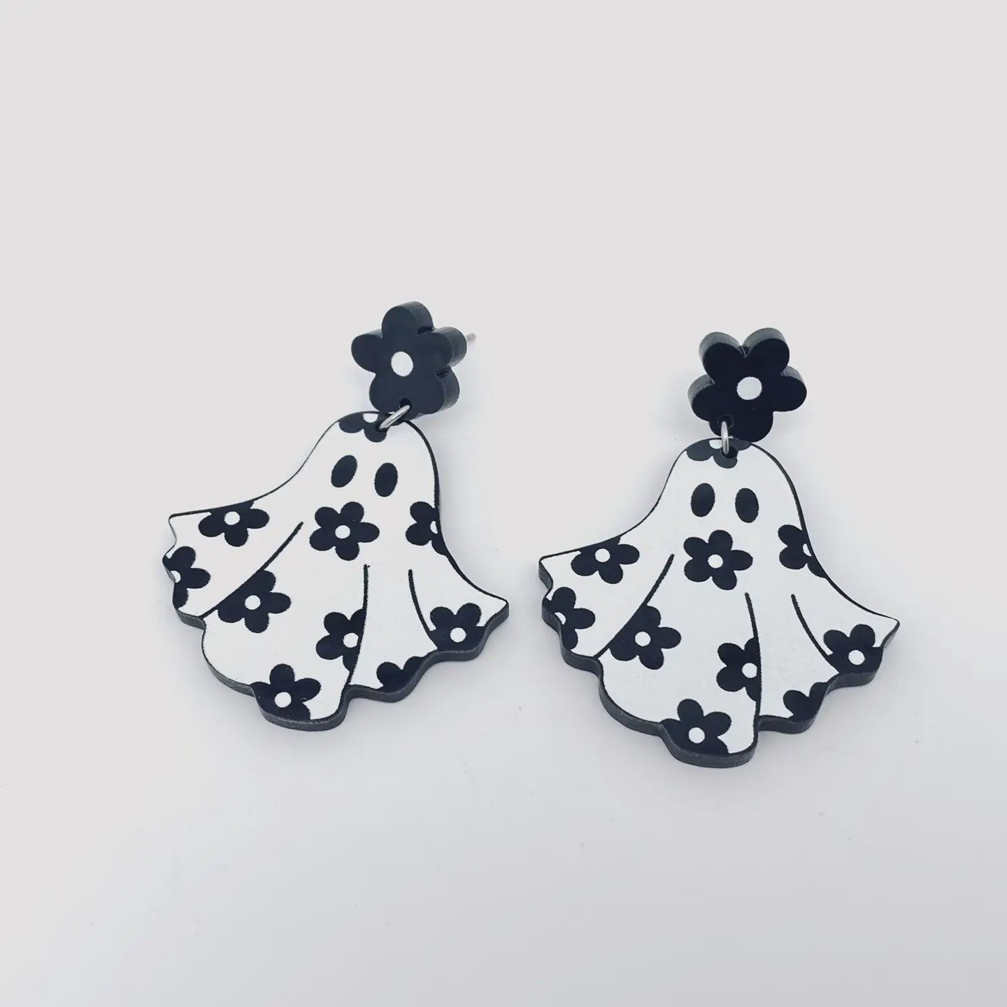 Halloween Flower Ghost Acrylic Post Earrings