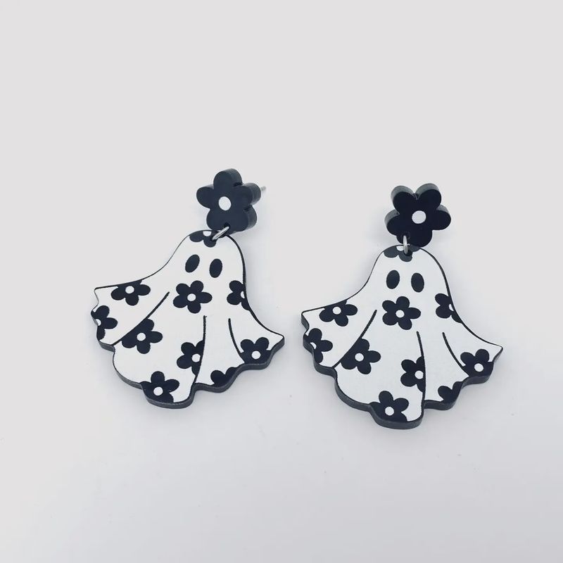 Halloween Flower Ghost Acrylic Post Earrings