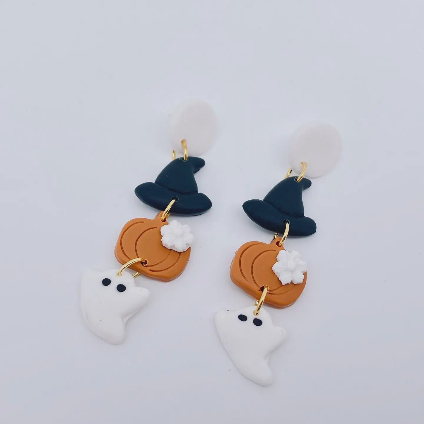 Halloween Hat Pumpkin Ghost Polymer Clay Post Earrings
